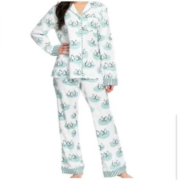 MUNKI MUNKI Pajama Set, S, Penguins, 2pc Top/Pants, Flannel, Matching, White - Picture 10 of 11